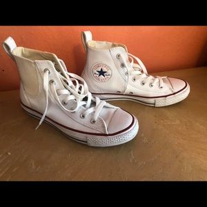 High top white converse leather